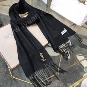 YSL圍巾-01 聖羅蘭經典素色款原單百分百純羊絨長款圍巾