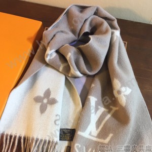 LV圍巾-026-3 路易威登專櫃新色Monogram羊絨加羊毛長款圍巾披肩