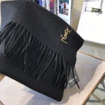 YSL圍巾-01 聖羅蘭經典素色款原單百分百純羊絨長款圍巾