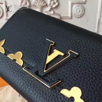 LV M64551 潮流百搭Capucines金屬花卉裝飾原單黑色長款翻蓋錢包