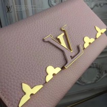 LV M64552 潮流百搭Capucines金屬花卉裝飾原單粉色長款翻蓋錢包