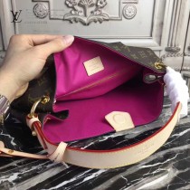 LV M43701 人氣新品女士原單經典老花配玫紅內裡小號單肩包