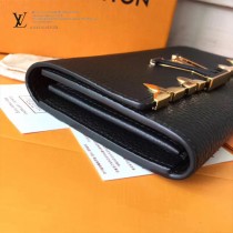 LV M64551 潮流百搭Capucines金屬花卉裝飾原單黑色長款翻蓋錢包