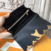 LV M64551 潮流百搭Capucines金屬花卉裝飾原單黑色長款翻蓋錢包
