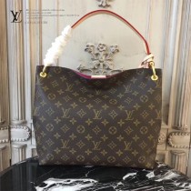 LV M43701 人氣新品女士原單經典老花配玫紅內裡小號單肩包