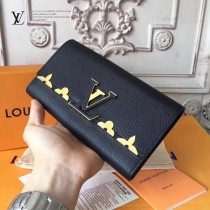 LV M64551 潮流百搭Capucines金屬花卉裝飾原單黑色長款翻蓋錢包