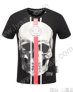 德國潮牌PP菲利普.普蘭(PHILIPP PLEIN)短袖男士圓領T恤燙鉆骷髏頭