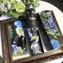 Banana Umbrella-01 蕉下花卉印花防紫外線迷你自動折疊晴雨傘小黑傘