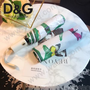 D&G雨傘-01 杜嘉班三折全自動開收納鋼桿纖維骨架綠芭蕉葉印花雨傘
