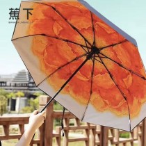 Banana Umbrella-02-2 蕉下方便實用花卉印花防紫外線自動折疊晴雨傘小黑傘