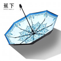 Banana Umbrella-02-3 蕉下方便實用花卉印花防紫外線自動折疊晴雨傘小黑傘
