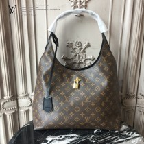 LV-43545 路易威登新款時尚經典Monogram Flower 挂锁黑色原版皮LU Hobo手袋