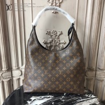 LV-43545 路易威登新款時尚經典Monogram Flower 挂锁黑色原版皮LU Hobo手袋