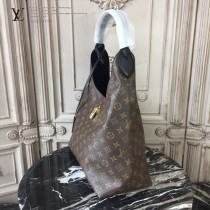 LV-43545 路易威登新款時尚經典Monogram Flower 挂锁黑色原版皮LU Hobo手袋