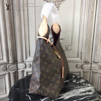 LV-43546 路易威登新款時尚經典Monogram Flower 挂锁米色原版皮LU Hobo手袋
