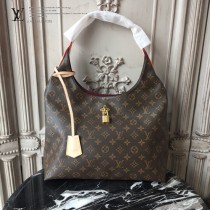 LV-43546 路易威登新款時尚經典Monogram Flower 挂锁米色原版皮LU Hobo手袋