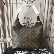 LV-43546 路易威登新款時尚經典Monogram Flower 挂锁米色原版皮LU Hobo手袋