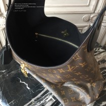 LV-43545 路易威登新款時尚經典Monogram Flower 挂锁黑色原版皮LU Hobo手袋