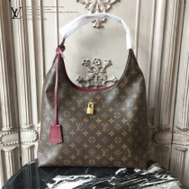 LV-M43547 路易威登新款時尚經典Monogram Flower 挂锁紫红原版皮LU Hobo手袋