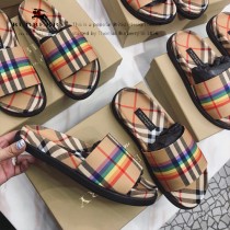 Burberry鞋子-02 巴寶莉專櫃新款同步男女款霓虹Vintage格紋加厚底拖鞋