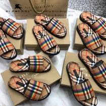 Burberry鞋子-02 巴寶莉專櫃新款同步男女款霓虹Vintage格紋加厚底拖鞋