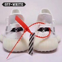 Adidas鞋子-07 OFF聯名款Yeezy 350V2 Boost爆米花黑白橘斑馬線中幫百搭慢跑鞋