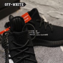 Adidas鞋子-06 OFF聯名款Yeezy 350V2 Boost爆米花黑白橘斑馬線中幫百搭慢跑鞋