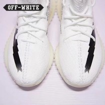 Adidas鞋子-07 OFF聯名款Yeezy 350V2 Boost爆米花黑白橘斑馬線中幫百搭慢跑鞋