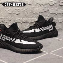 Adidas鞋子-06 OFF聯名款Yeezy 350V2 Boost爆米花黑白橘斑馬線中幫百搭慢跑鞋