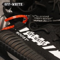 Adidas鞋子-06 OFF聯名款Yeezy 350V2 Boost爆米花黑白橘斑馬線中幫百搭慢跑鞋