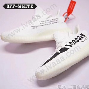 Adidas鞋子-07 OFF聯名款Yeezy 350V2 Boost爆米花黑白橘斑馬線中幫百搭慢跑鞋