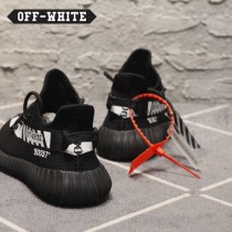 Adidas鞋子-06 OFF聯名款Yeezy 350V2 Boost爆米花黑白橘斑馬線中幫百搭慢跑鞋