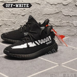 Adidas鞋子-06 OFF聯名款Yeezy 350V2 Boost爆米花黑白橘斑馬線中幫百搭慢跑鞋