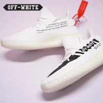 Adidas鞋子-07 OFF聯名款Yeezy 350V2 Boost爆米花黑白橘斑馬線中幫百搭慢跑鞋