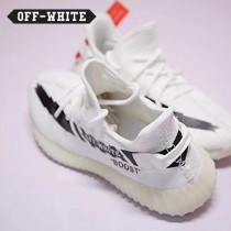 Adidas鞋子-07 OFF聯名款Yeezy 350V2 Boost爆米花黑白橘斑馬線中幫百搭慢跑鞋