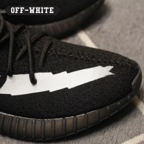 Adidas鞋子-06 OFF聯名款Yeezy 350V2 Boost爆米花黑白橘斑馬線中幫百搭慢跑鞋