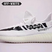 Adidas鞋子-07 OFF聯名款Yeezy 350V2 Boost爆米花黑白橘斑馬線中幫百搭慢跑鞋