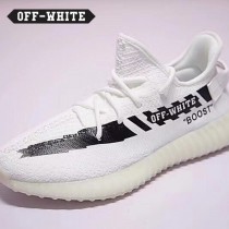 Adidas鞋子-07 OFF聯名款Yeezy 350V2 Boost爆米花黑白橘斑馬線中幫百搭慢跑鞋