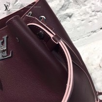 LV M54680人氣熱銷LOCKME BUCKET原單紫紅色牛皮單肩水桶包