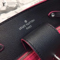 LV M54677 人氣熱銷LOCKME BUCKET原單黑色拼玫紅牛皮單肩水桶包