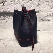 LV M54681 人氣熱銷LOCKME BUCKET原單海軍藍拼紅色牛皮單肩水桶包