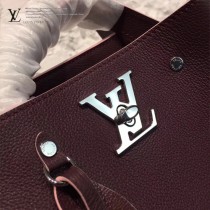 LV M54680人氣熱銷LOCKME BUCKET原單紫紅色牛皮單肩水桶包