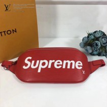 LV ,M53418 許魏洲同款supreme聯名款原單紅色水波紋男女款胸包腰包