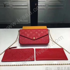 LV M64064-3 人氣新品POCHETTE FÉLICIE原單全皮壓花單肩晚宴包