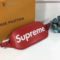 LV ,M53418 許魏洲同款supreme聯名款原單紅色水波紋男女款胸包腰包