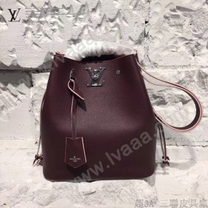 LV M54680人氣熱銷LOCKME BUCKET原單紫紅色牛皮單肩水桶包