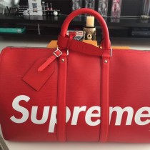 LV M53419-2 潮流supreme聯名款KEEPALL 45原單紅色水波紋手提旅行袋