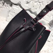 LV M54677 人氣熱銷LOCKME BUCKET原單黑色拼玫紅牛皮單肩水桶包