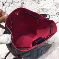 LV M54677 人氣熱銷LOCKME BUCKET原單黑色拼玫紅牛皮單肩水桶包