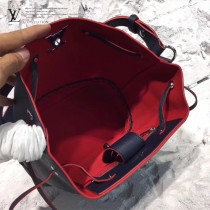 LV M54681 人氣熱銷LOCKME BUCKET原單海軍藍拼紅色牛皮單肩水桶包